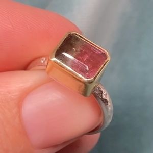 Brazilian Watermelon Tourmaline Engagement ring. With Diamonds. All Earth Mined